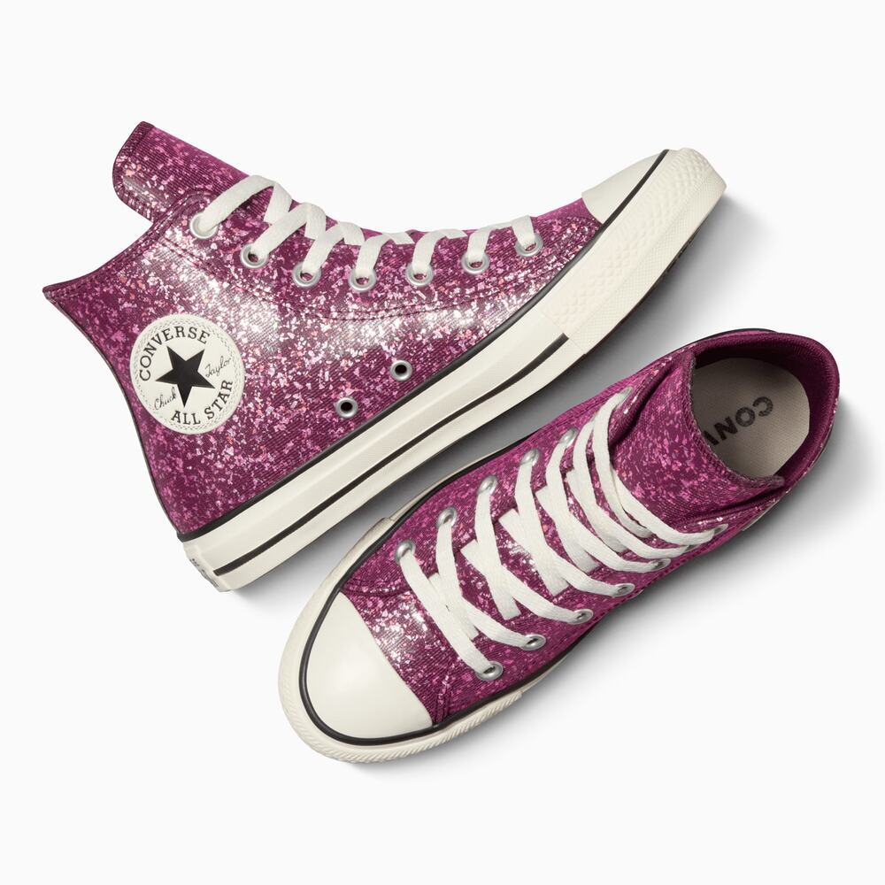 Converse Chuck Taylor All Star High Glitter Sneakers Orchid Abyss Size 6